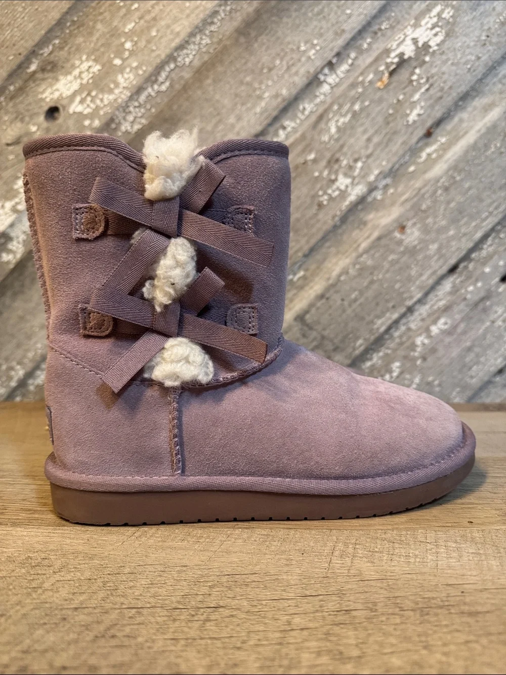 Koolaburra Kids Purple Suede Bow Back Boots